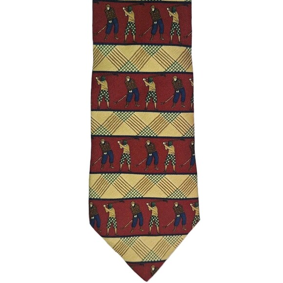Tommy Hilfiger Other - Tommy Hilfiger Golf Tie 100% Italian Silk 59"x4" Burgundy Tan Excellent Cond